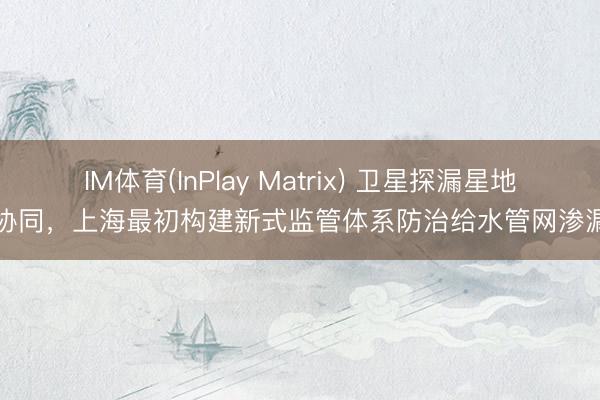 IM体育(InPlay Matrix) 卫星探漏星地协同，上海最初构建新式监管体系防治给水管网渗漏