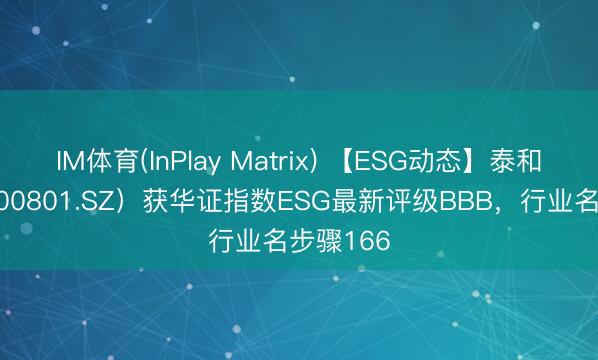 IM体育(InPlay Matrix) 【ESG动态】泰和科技（300801.SZ）获华证指数ESG最新评级BBB，行业名步骤166