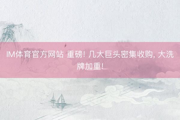 IM体育官方网站 重磅! 几大巨头密集收购， 大洗牌加重!
